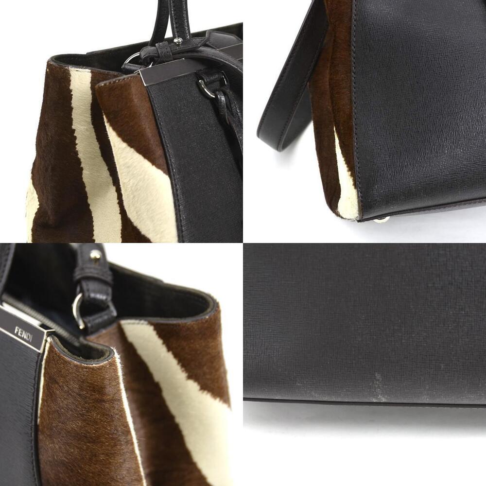 Fendi Toujours Shoulder Bag Leather Ponytail Dark Brown Black Off White Silver - Picture 3 of 4